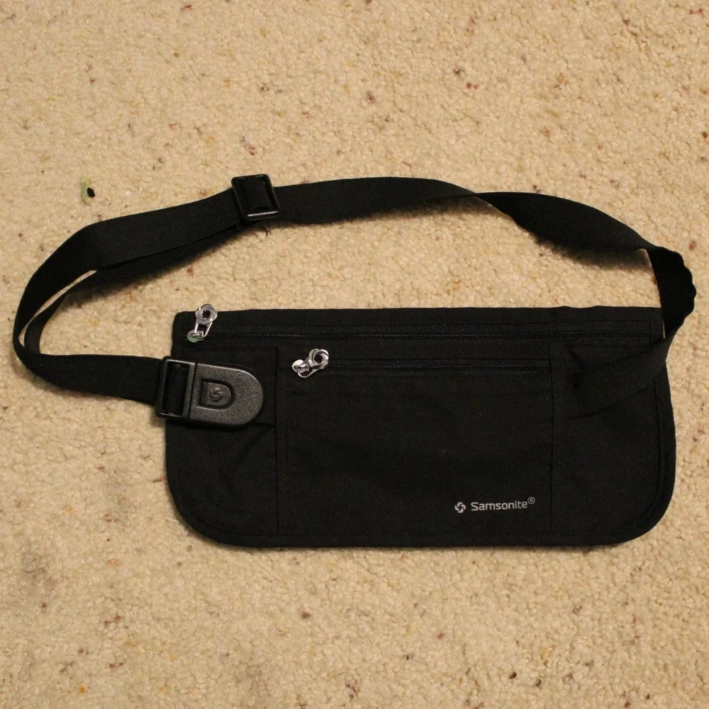 Samsonite Money Belt Slim Travel Waist Pack Security Pouch Black Adjustable OS